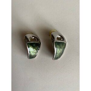 Vintage 80s Iridescent Art Deco Style Silver Pierced Earrings